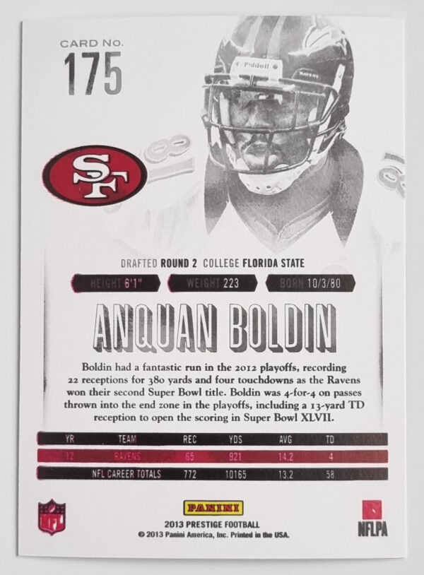 2013 Prestige #175 Anquan Boldin – Image 2
