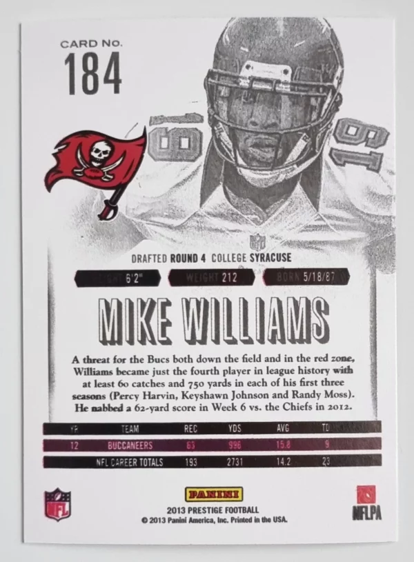 2013 Prestige #184 Mike Williams – Image 2