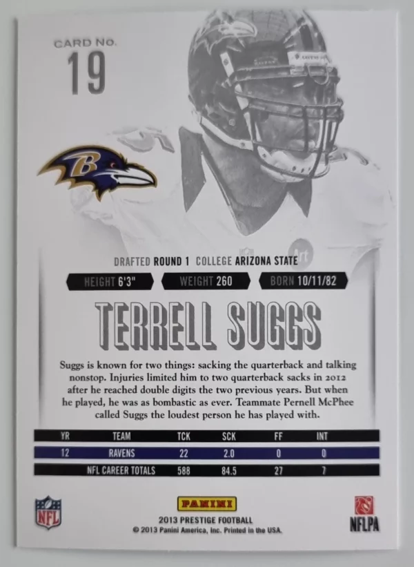 2013 Prestige #19 Terrell Suggs – Image 2