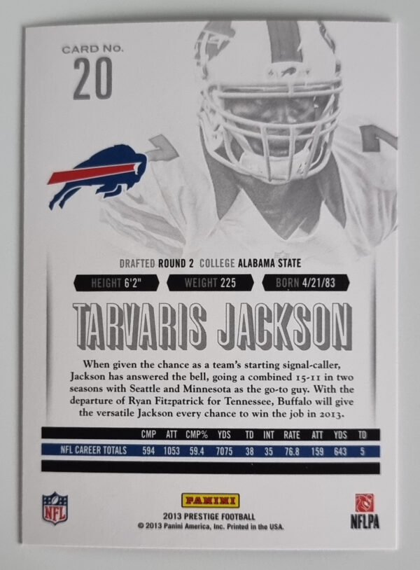 2013 Prestige #20 Tarvaris Jackson – Image 2