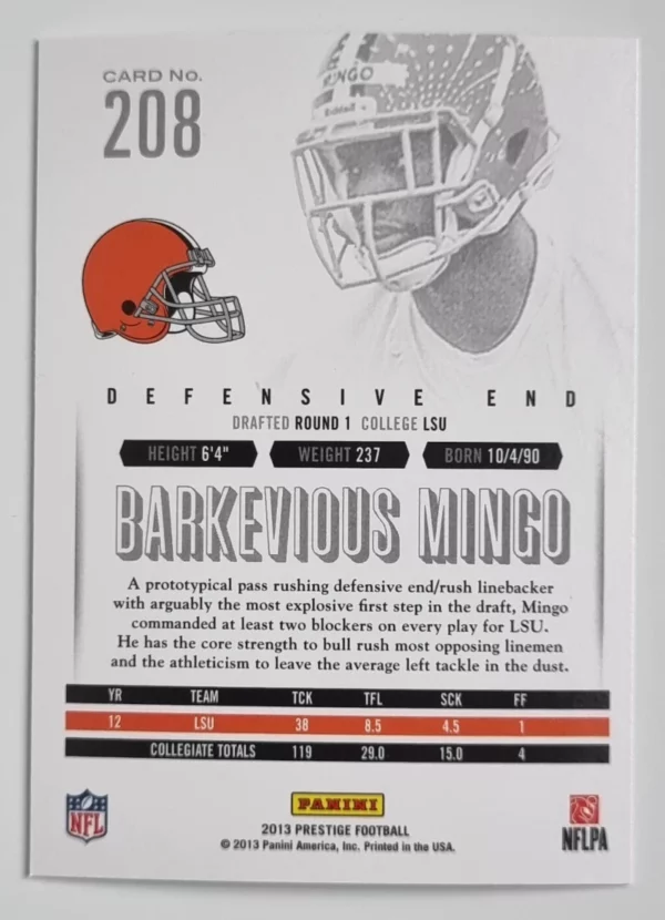 2013 Prestige #208 Barkevious Mingo RC – Image 2