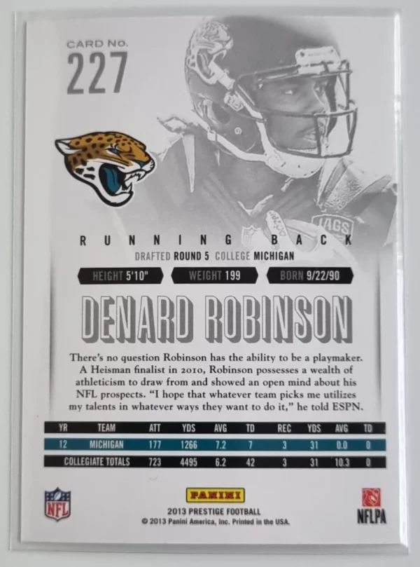 2013 Prestige #227 Denard Robinson RC – Image 2