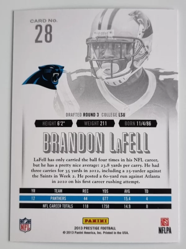2013 Prestige #28 Brandon LaFell – Image 2