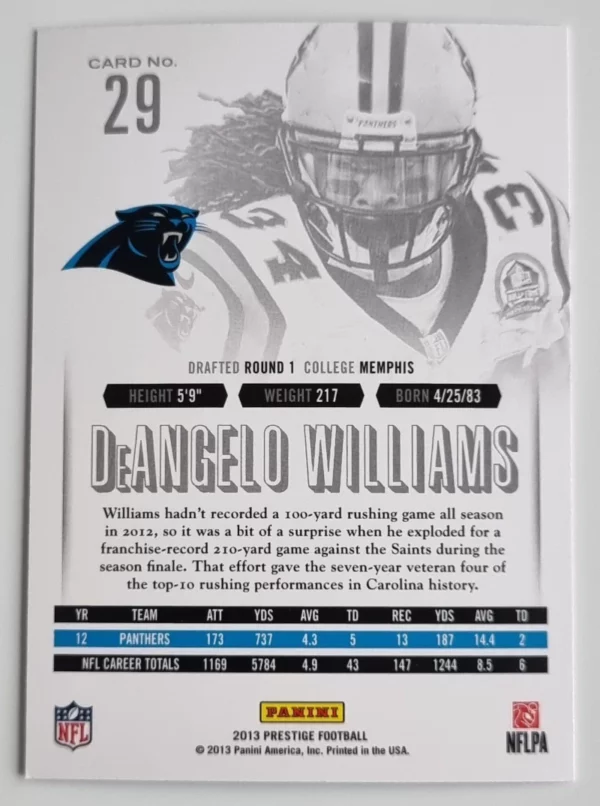 2013 Prestige #29 DeAngelo Williams – Image 2