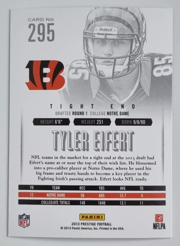 2013 Prestige #295 Tyler Eifert RC – Image 2