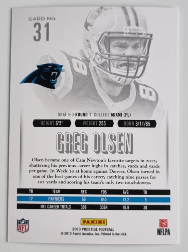 2013 Prestige #31 Greg Olsen – Image 2