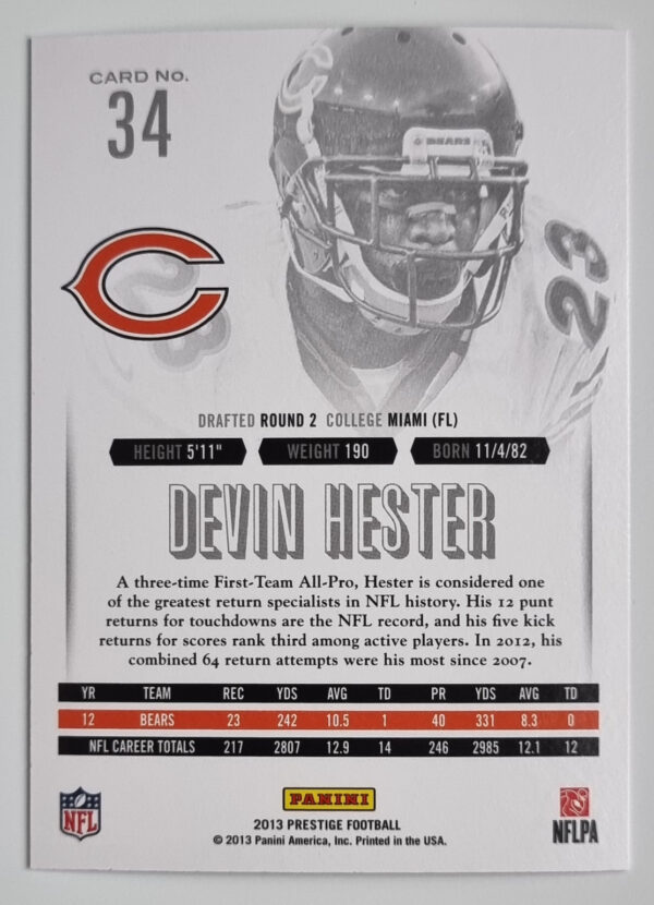 2013 Prestige #34 Devin Hester – Image 2