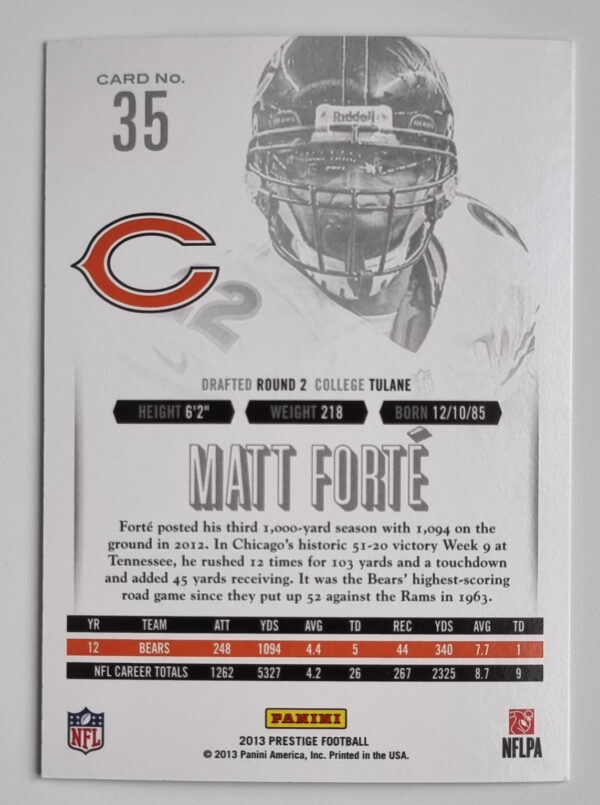 2013 Prestige #35 Matt Forte – Image 2