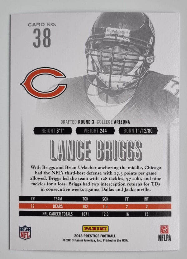 2013 Prestige #38 Lance Briggs – Image 2