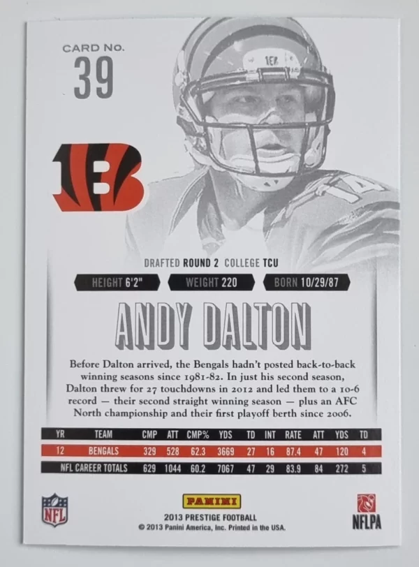 2013 Prestige #39 Andy Dalton – Image 2