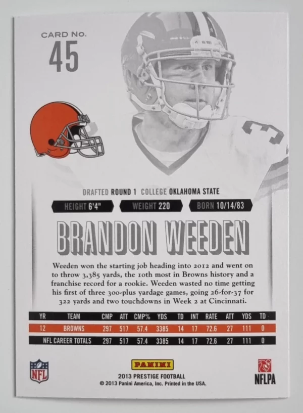 2013 Prestige #45 Brandon Weeden – Image 2