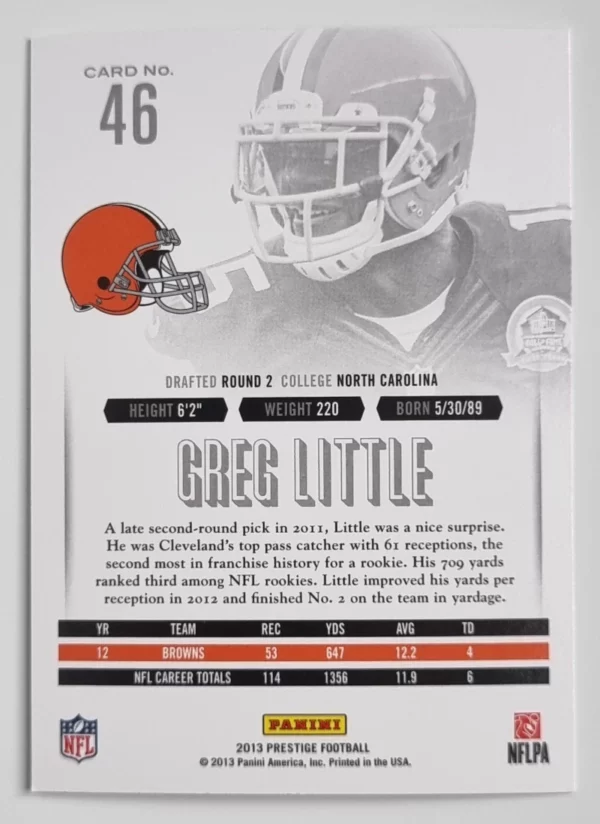2013 Prestige #46 Greg Little – Image 2