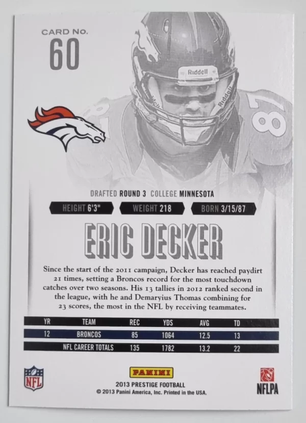 2013 Prestige #60 Eric Decker – Image 2