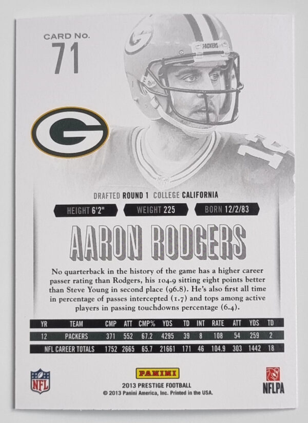 2013 Prestige #71 Aaron Rodgers – Image 2