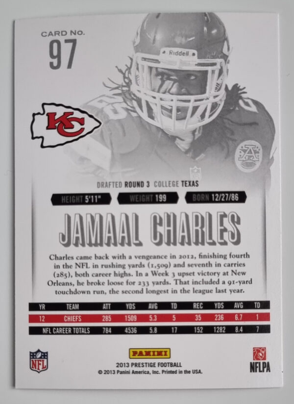 2013 Prestige #97 Jamaal Charles – Image 2