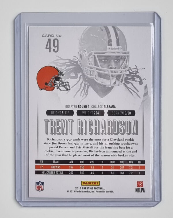 2013 Prestige Extra Points Purple #49 Trent Richardson – Image 2