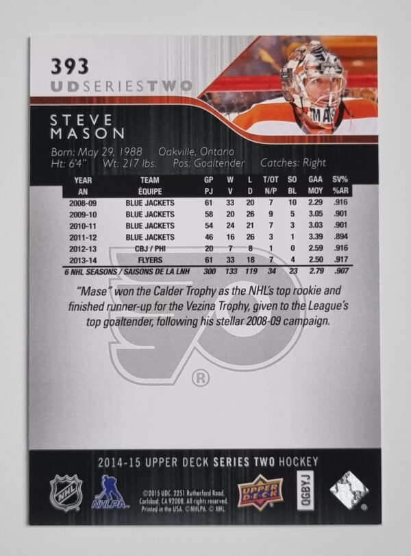 2014-15 Upper Deck #393 Steve Mason – Image 2