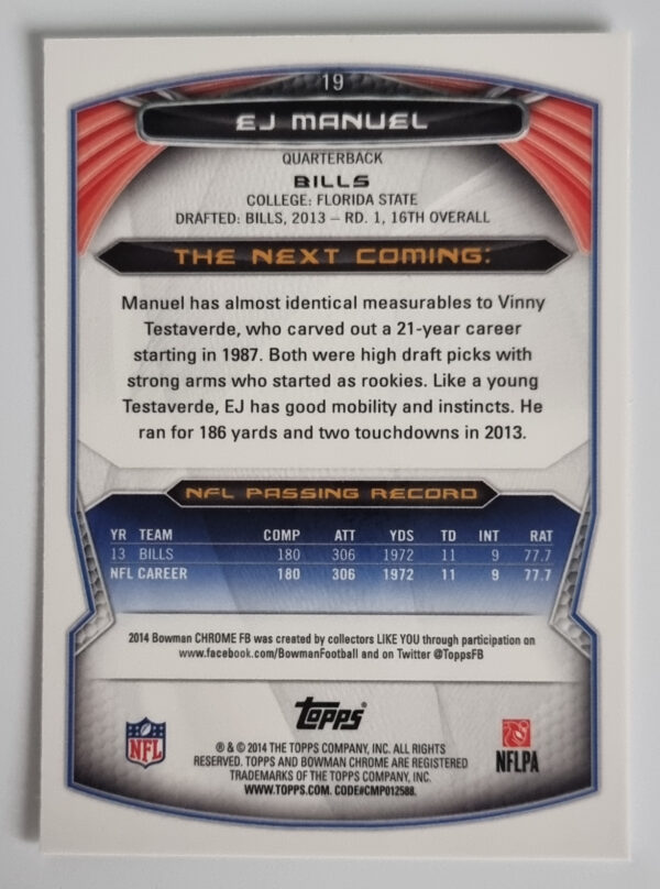 2014 Bowman Chrome #19 EJ Manuel – Image 2