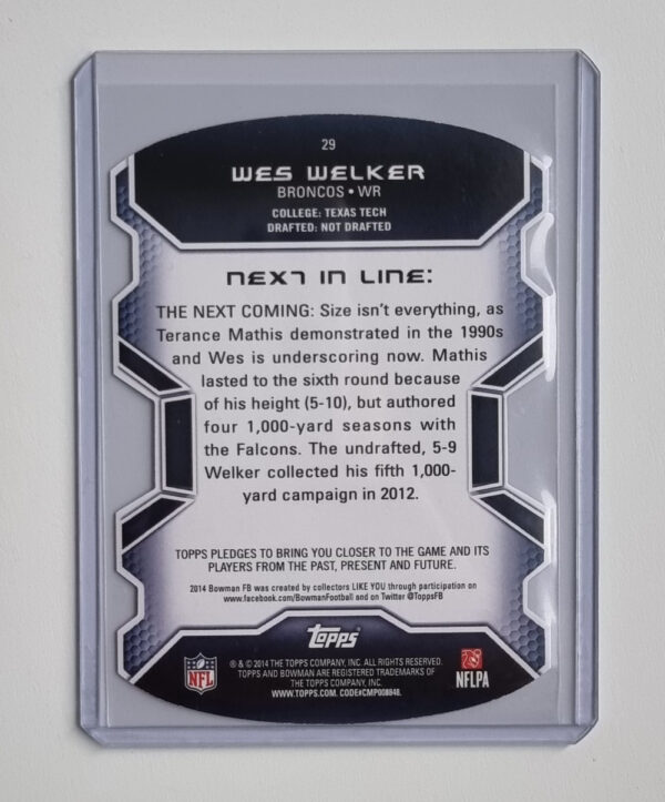 2014 Bowman Die Cut #29 Wes Welker – Image 2