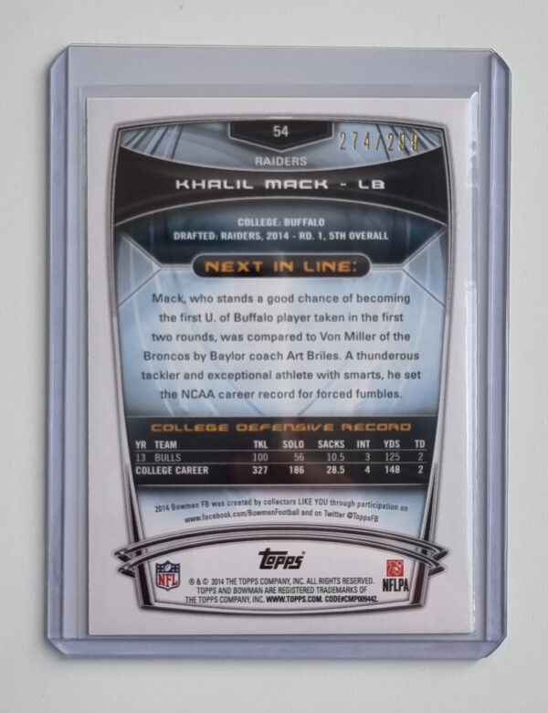 2014 Bowman Orange #R54 Khalil Mack – Image 2