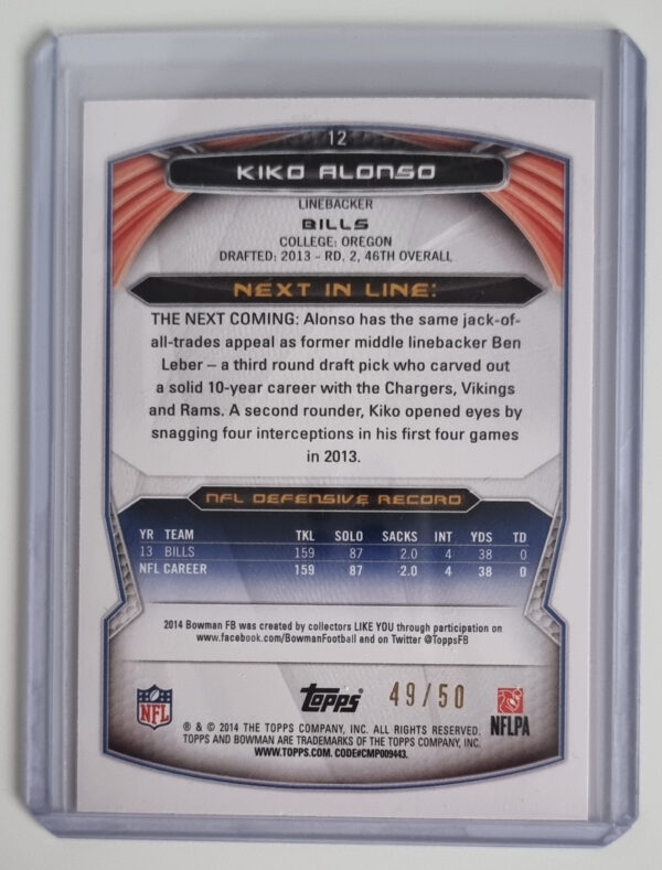 2014 Bowman Orange #V12 Kiko Alonso – Image 2