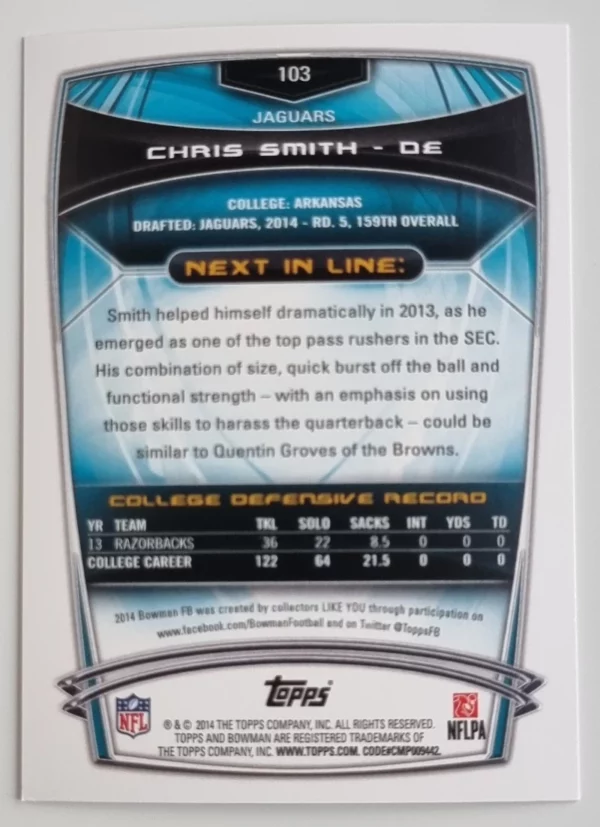 2014 Bowman #R103 Chris Smith RC – Image 2