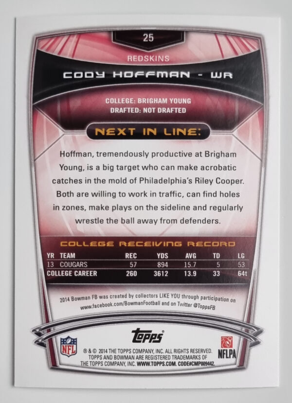 2014 Bowman #R25 Cody Hoffman RC – Image 2