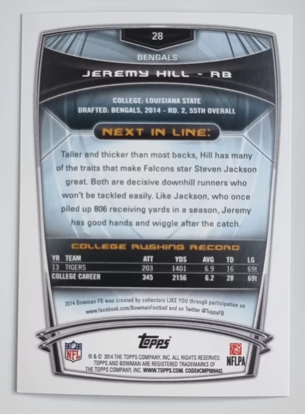 2014 Bowman #R28 Jeremy Hill RC – Image 2