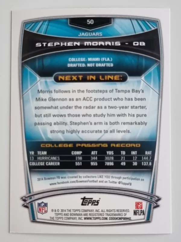 2014 Bowman #R50 Stephen Morris RC – Image 2