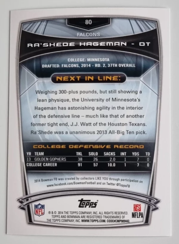 2014 Bowman #R80 Ra'Shede Hageman RC – Image 2