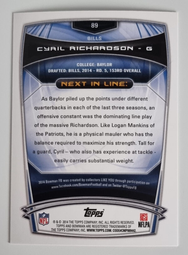 2014 Bowman #R89 Cyril Richardson RC – Image 2