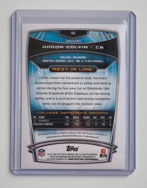 2014 Bowman Rainbow Blue #R96 Aaron Colvin – Image 2