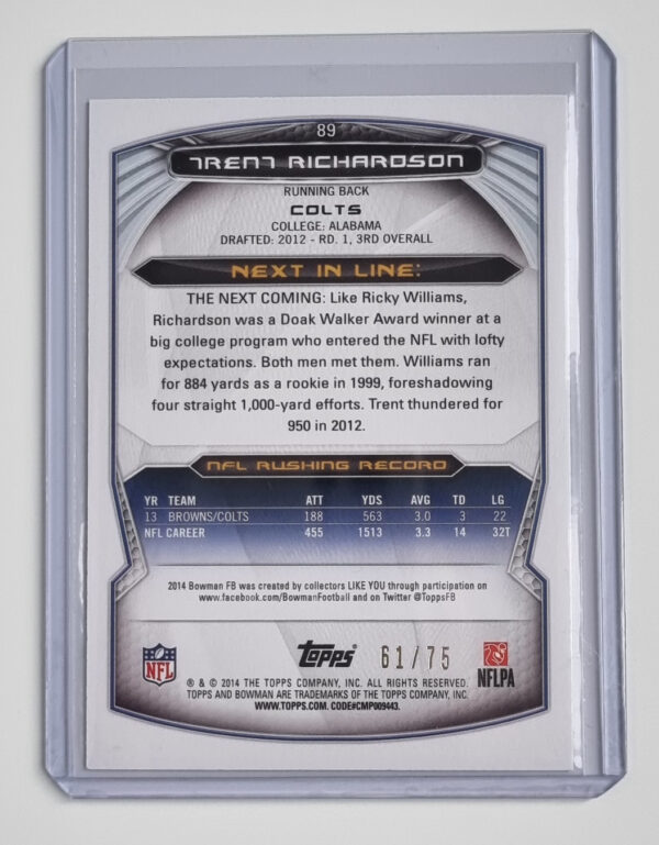 2014 Bowman Rainbow Gold #V89 Trent Richardson – Image 2
