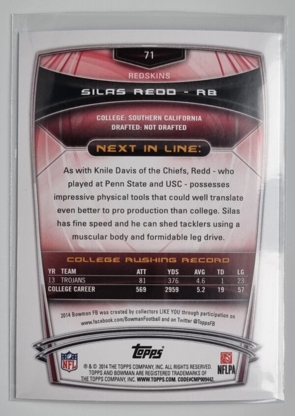 2014 Bowman Rainbow Purple #R71 Silas Redd – Image 2