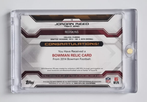 2014 Bowman Relics #18 Jordan Reed – Image 2