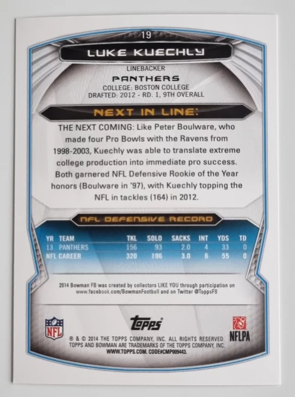 2014 Bowman #V19 Luke Kuechly – Image 2