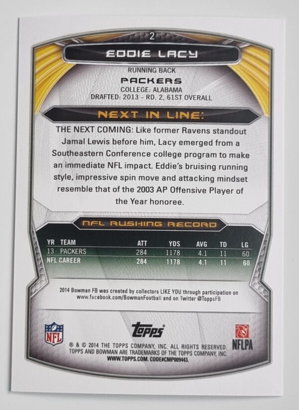 2014 Bowman #V2 Eddie Lacy – Image 2