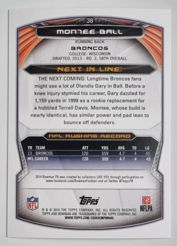 2014 Bowman #V38 Montee Ball – Image 2