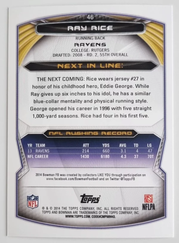 2014 Bowman #V46 Ray Rice – Image 2