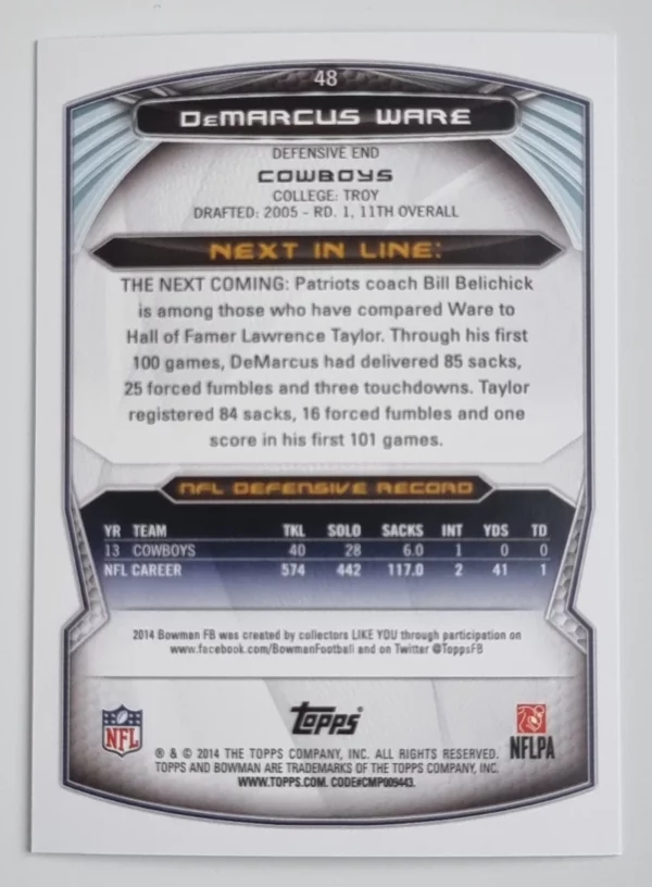 2014 Bowman #V48 DeMarcus Ware – Image 2