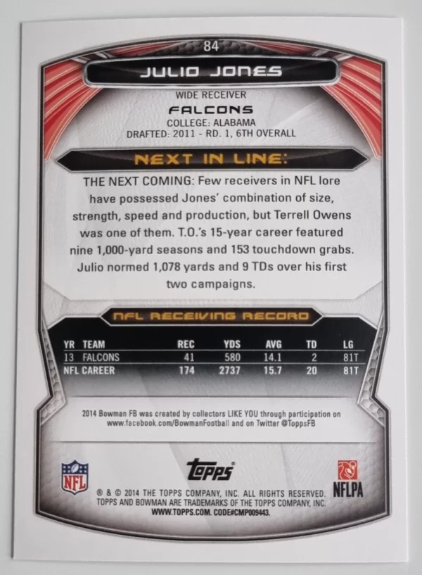 2014 Bowman #V84 Julio Jones – Image 2