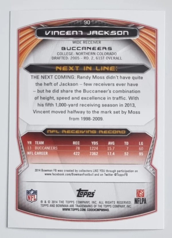 2014 Bowman #V90 Vincent Jackson – Image 2