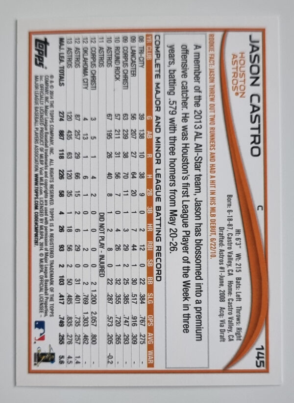2014 Topps #145 Jason Castro – Image 2