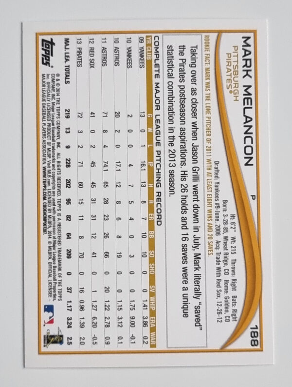 2014 Topps #188 Mark Melancon – Image 2