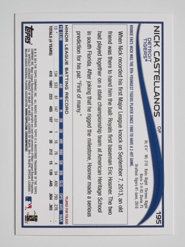 2014 Topps #195A Nick Castellanos RC – Image 2