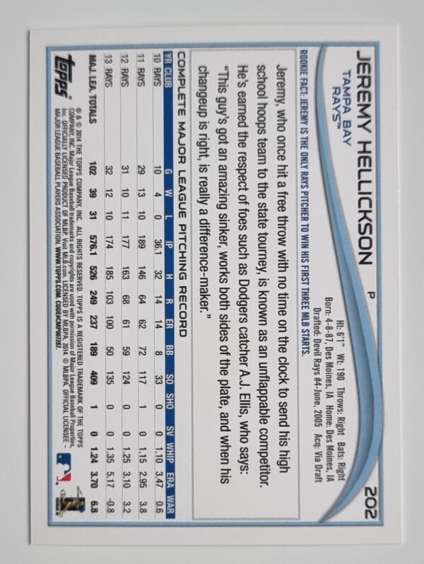 2014 Topps #202 Jeremy Hellickson – Image 2
