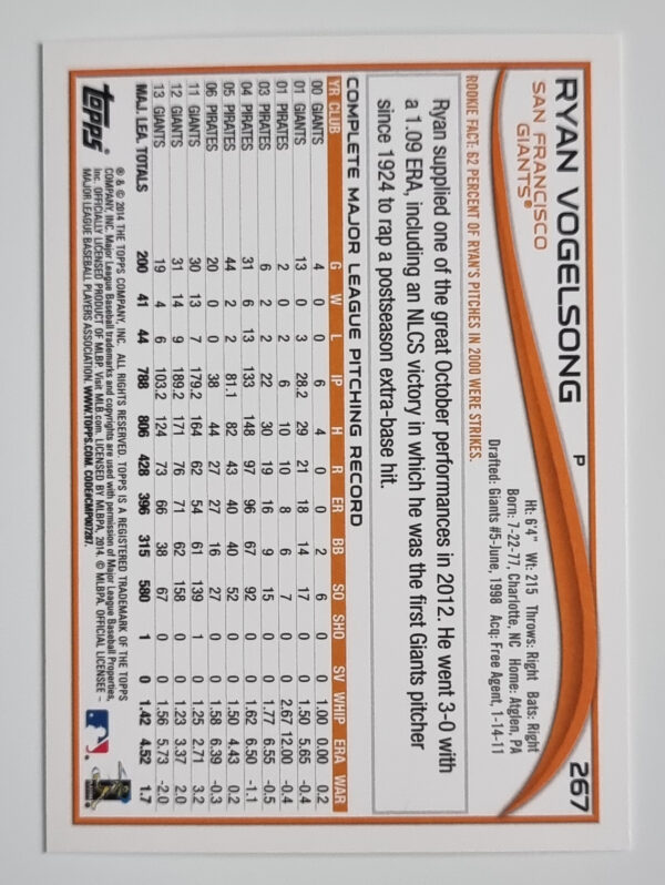 2014 Topps #267 Ryan Vogelsong – Image 2