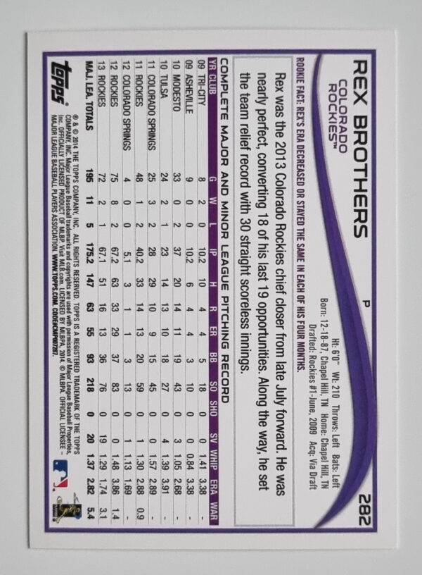2014 Topps #282 Rex Brothers – Image 2