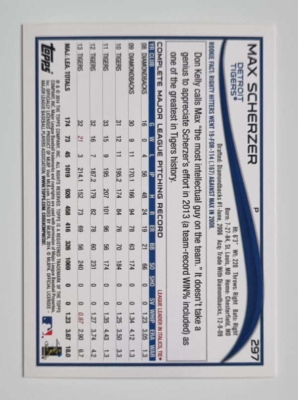2014 Topps #297A Max Scherzer – Image 2