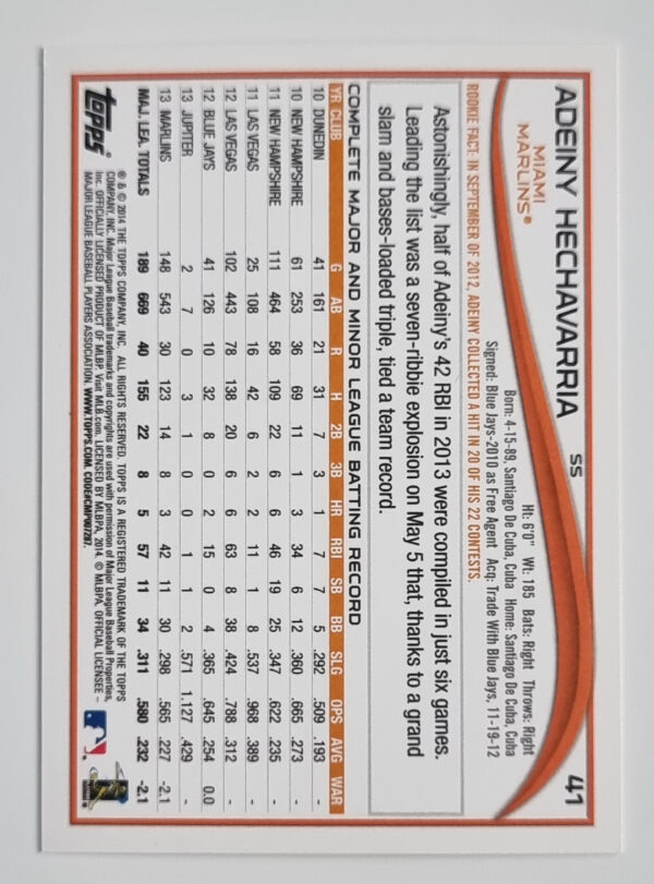 2014 Topps #41 Adeiny Hechavarria – Image 2